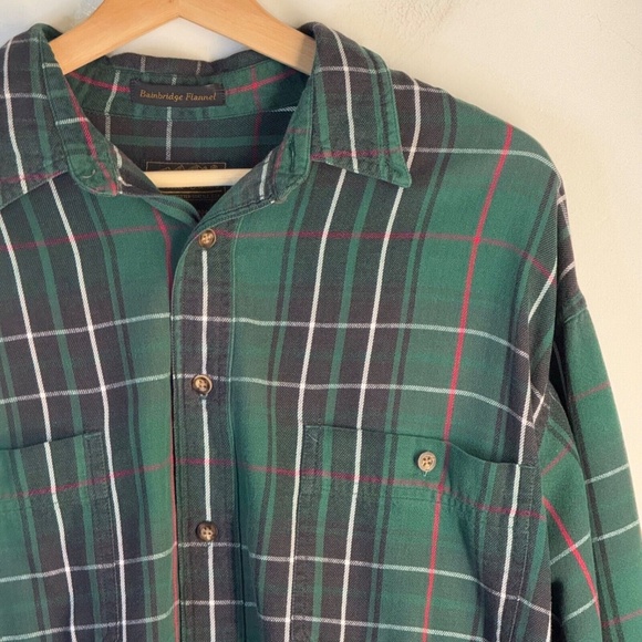 Eddie Bauer Vintage Bainbridge Flannel Button Down Men's XL in Green Plaid - Picture 2 of 7